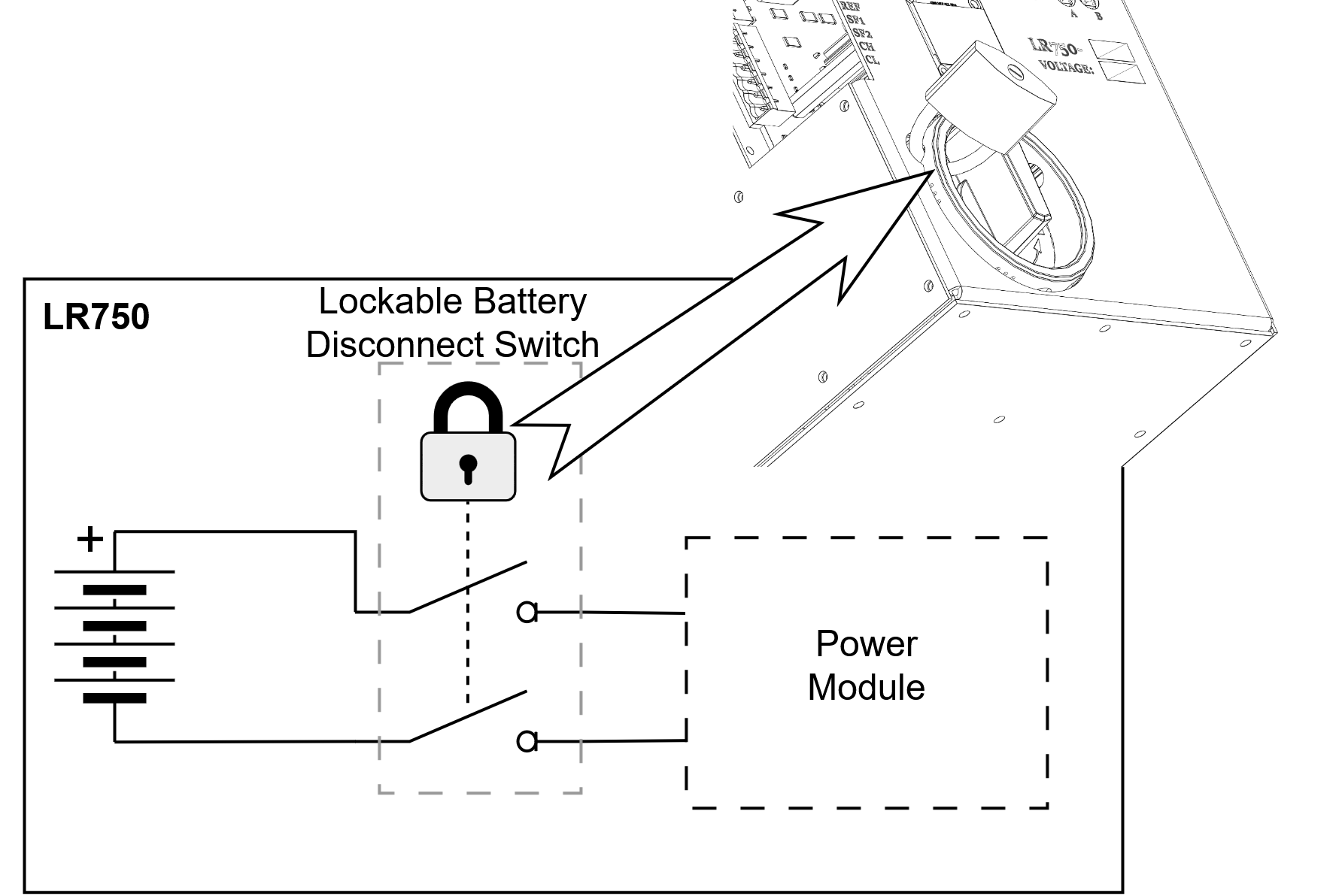 Lockable battery disconnect switch diagram